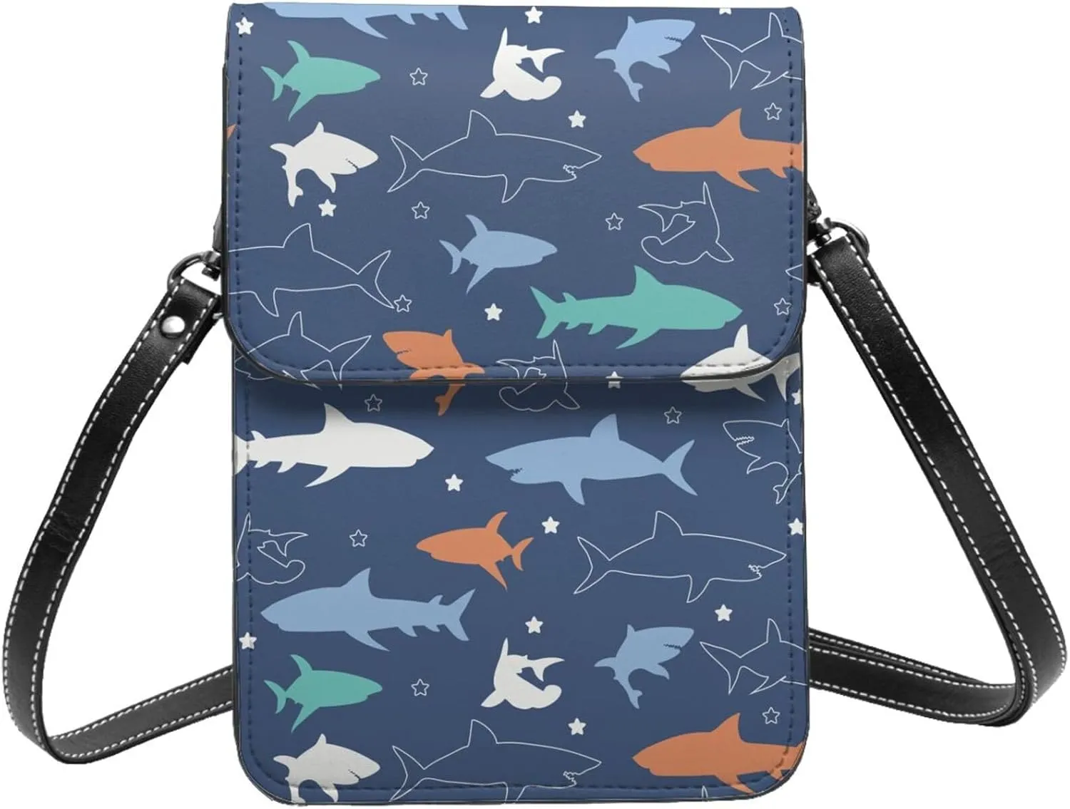 Colorful shark Leather Crossbody Phone Purse for Women Cute Wallet Bags Lightweight Mini Sling Bag