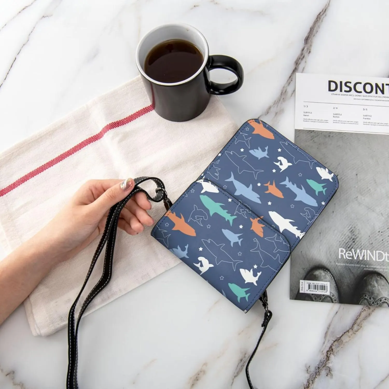 Colorful shark Leather Crossbody Phone Purse for Women Cute Wallet Bags Lightweight Mini Sling Bag