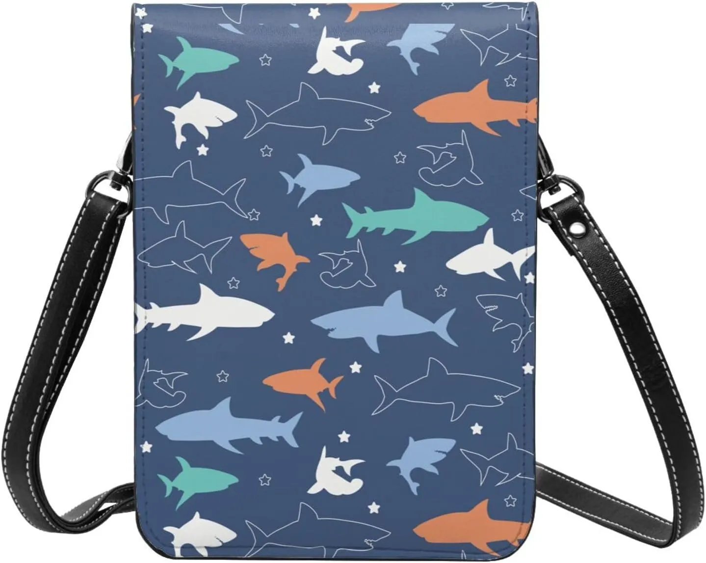 Colorful shark Leather Crossbody Phone Purse for Women Cute Wallet Bags Lightweight Mini Sling Bag