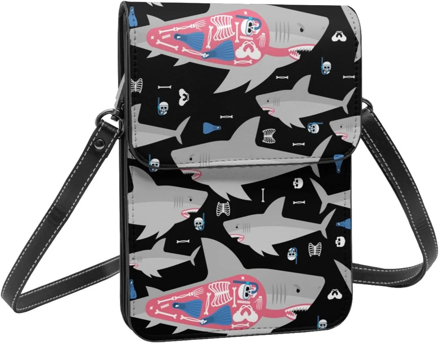 Colorful shark Leather Crossbody Phone Purse for Women Cute Wallet Bags Lightweight Mini Sling Bag