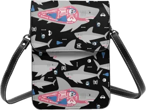 Colorful shark Leather Crossbody Phone Purse for Women Cute Wallet Bags Lightweight Mini Sling Bag
