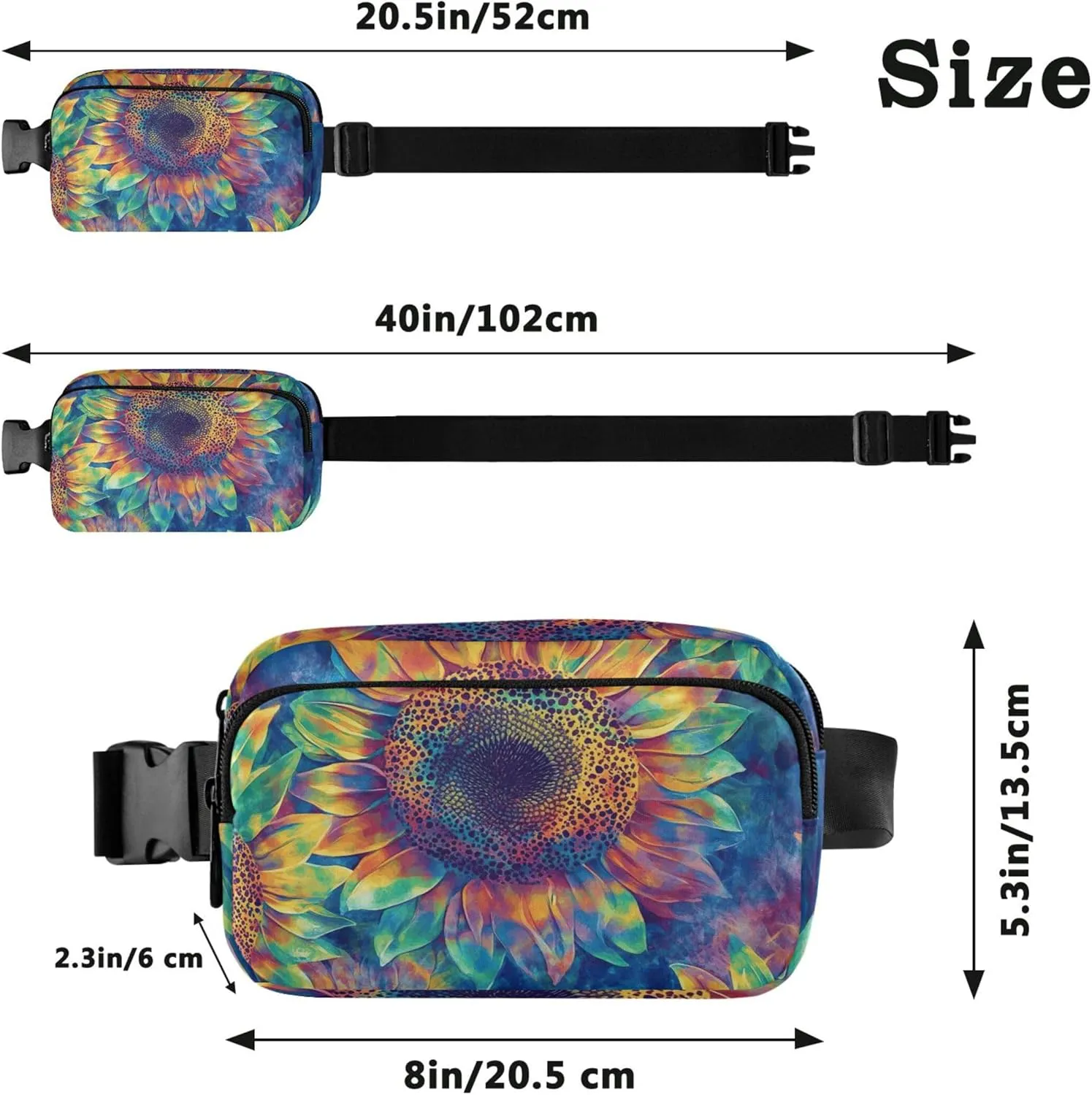 Colorful Sunflower Tie Dye Art Fanny Packs for Women Funny Hip Pack Belt Pouch Waterproof Waist Pouch for Women
