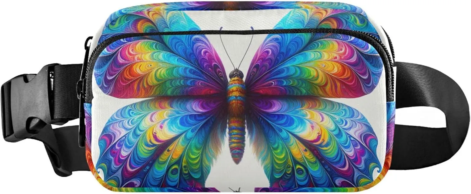 Colorful Tie Dye Butterfly Fanny Pack for Women Funky Hip Pouch Belt Bag Waterproof Cross Body Waist Purse
