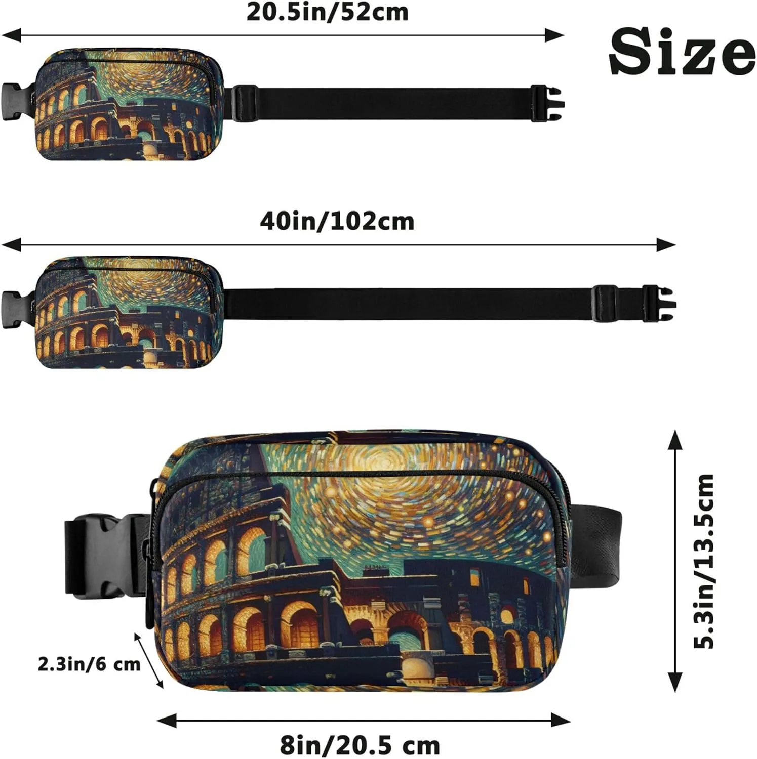 Colosseum Starry Night Roman Fanny Pack for Women Waterproof Everywhere Belt Bag Cute Travel Waist Pack for Men