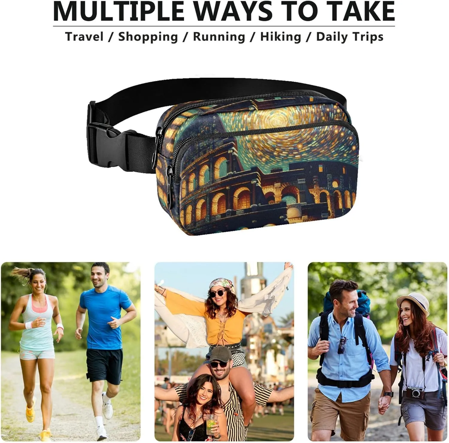 Colosseum Starry Night Roman Fanny Pack for Women Waterproof Everywhere Belt Bag Cute Travel Waist Pack for Men