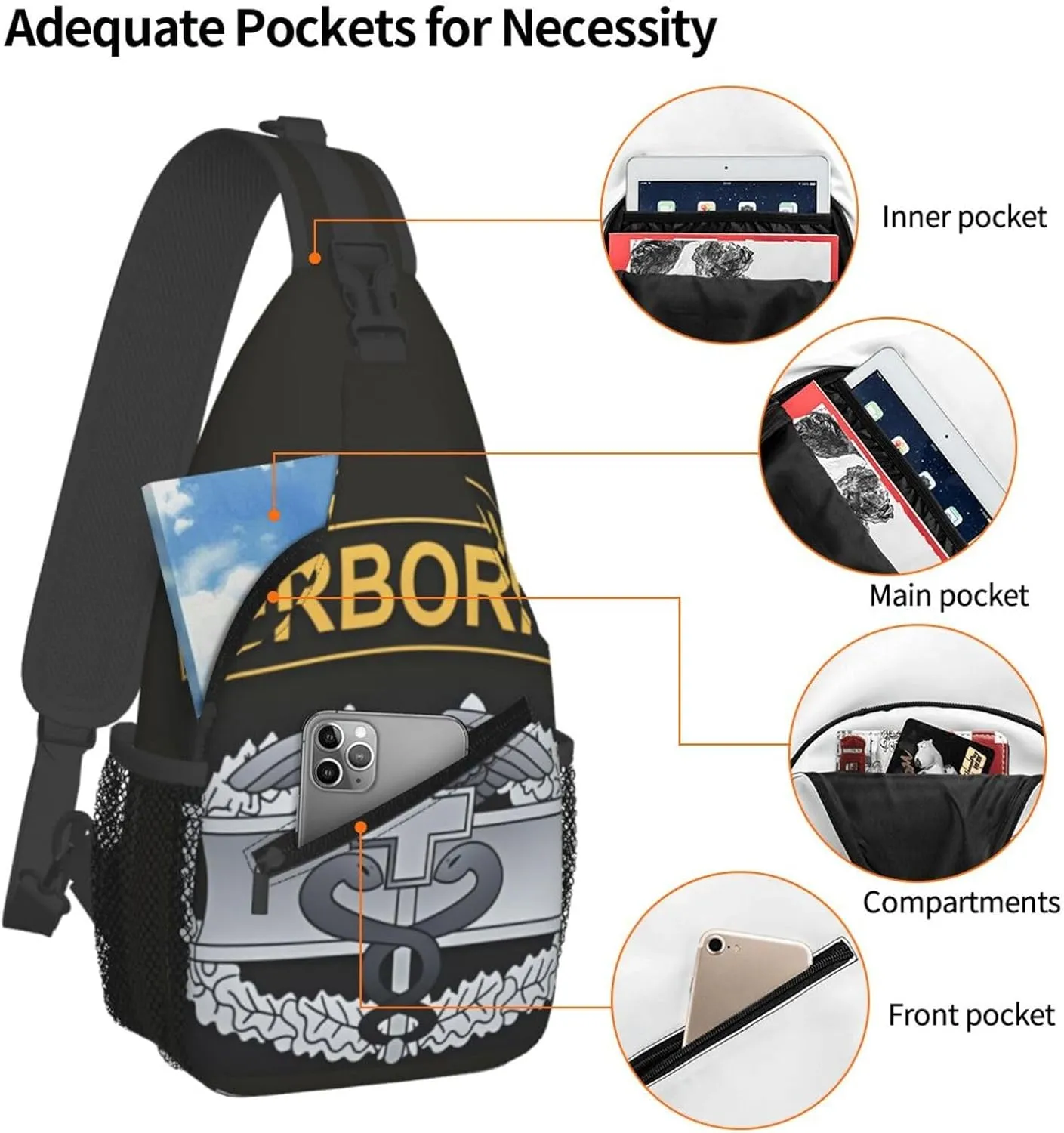 Combat Medic Badge With Airborne Small Crossbody Backpack Sling Bag For Men Women Mini One Shoulder Chest Bags Gym Sport Travel Hiking Daypack