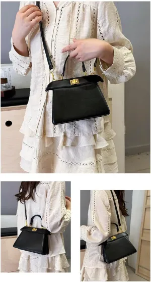 Commuter Crossbody Purse Solid Color Underarm Bag Designer Top Handle Handbag, Leather Satchel with Gold Hardware