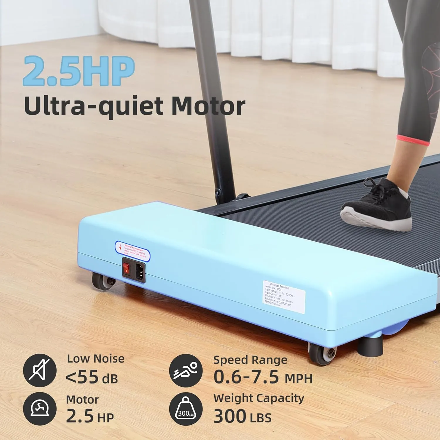 Compact Foldable Electric Treadmill for Home Office, 300lbs Compact Running Treadmill for Small Spaces, Lightweight Folding Treadmills with Handle, Apartment Size Treadmill 2.5HP