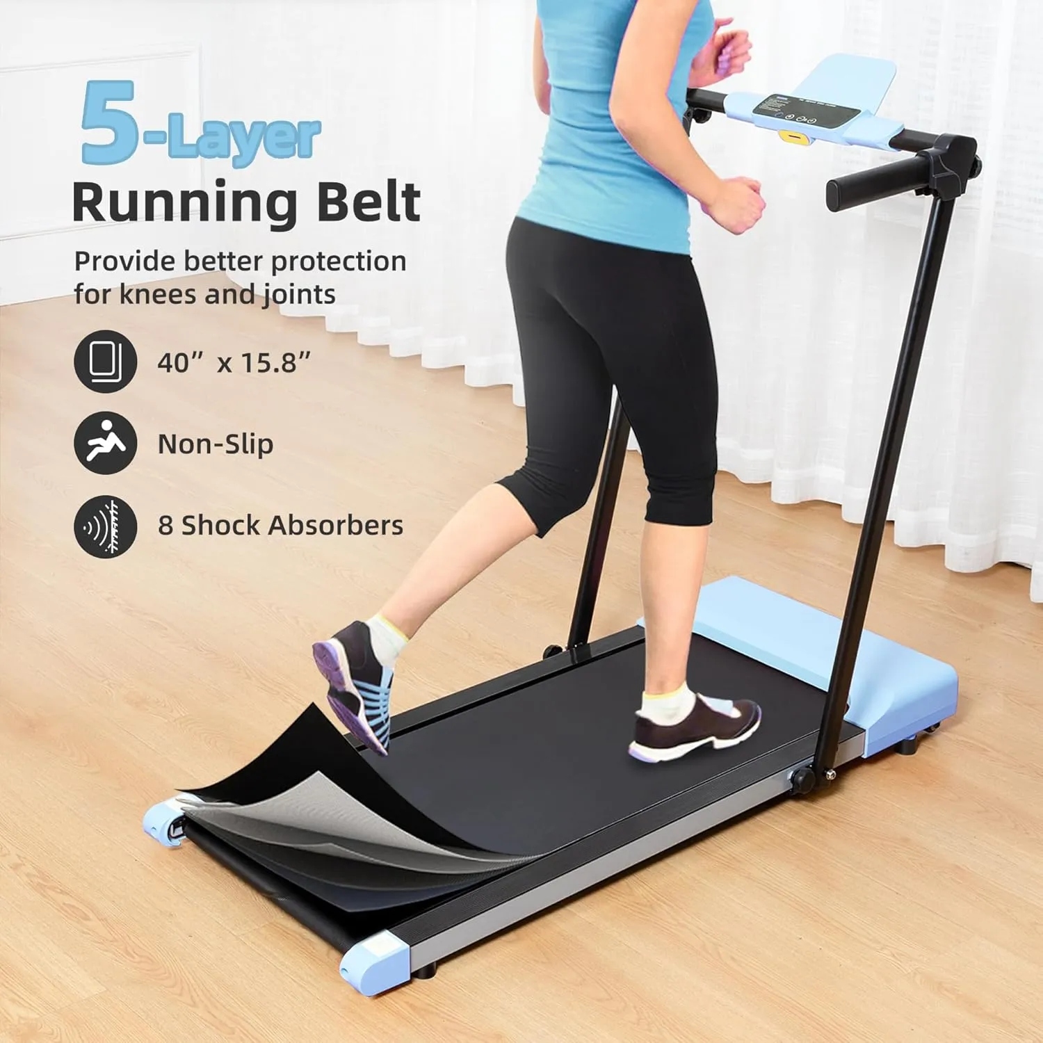 Compact Foldable Electric Treadmill for Home Office, 300lbs Compact Running Treadmill for Small Spaces, Lightweight Folding Treadmills with Handle, Apartment Size Treadmill 2.5HP
