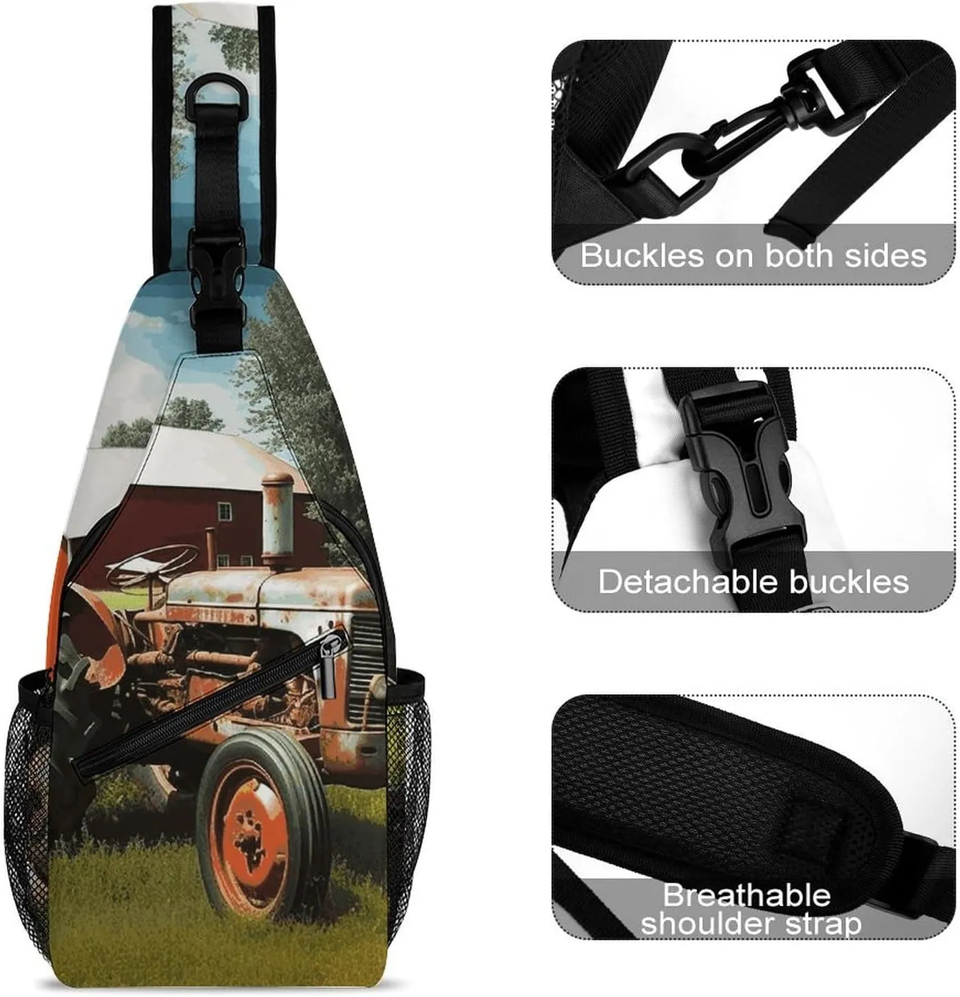 Company Farm Tractor Crossbody Small Sling Backpack Sling Bag for Women Men Travel Hiking Chest Bag Daypack