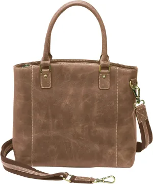 Concealed Carry Purse - Distressed Buffalo Leather Town Tote by Gun Tote'n Mamas (Brown)