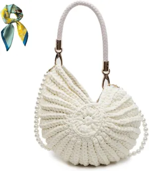 Conch/Shell Shoulder Handbag,Handwoven Fashion Seashell Bag,Stylish & Unique Boho Clutch with Pearl Strap