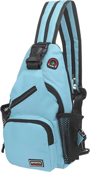 Convertible Sling Bag Crossbody Backpack - 7"x13" (LXH) Good for Women Men Hiking Travel Cycling - Shoulder Bag Casual Packs with Headphone Jack - Lake Blue