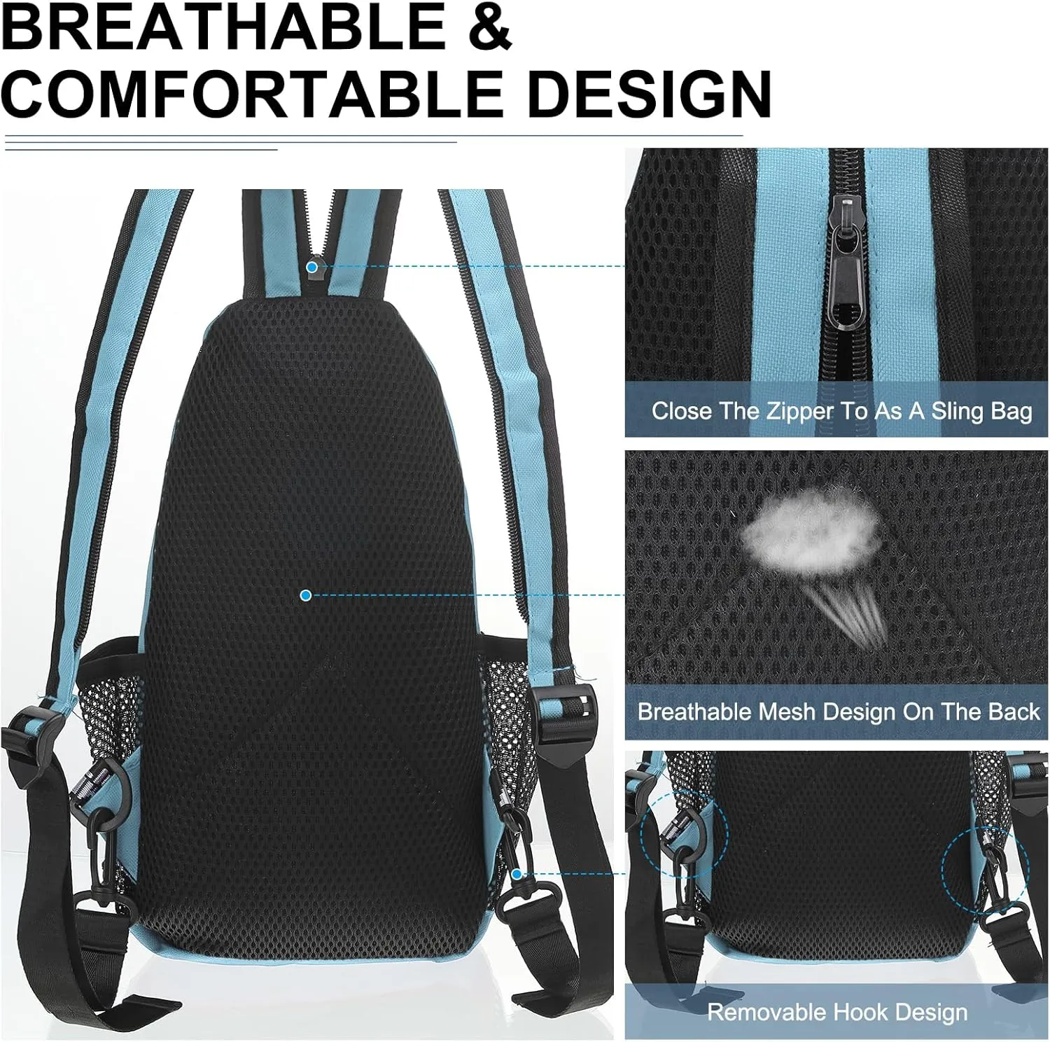 Convertible Sling Bag Crossbody Backpack - 7"x13" (LXH) Good for Women Men Hiking Travel Cycling - Shoulder Bag Casual Packs with Headphone Jack - Lake Blue