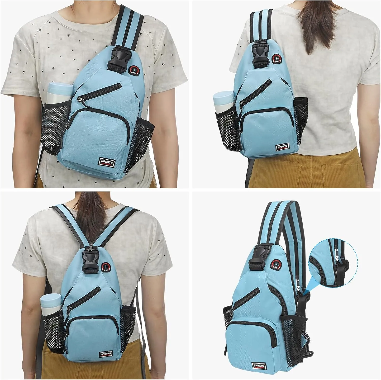 Convertible Sling Bag Crossbody Backpack - 7"x13" (LXH) Good for Women Men Hiking Travel Cycling - Shoulder Bag Casual Packs with Headphone Jack - Lake Blue