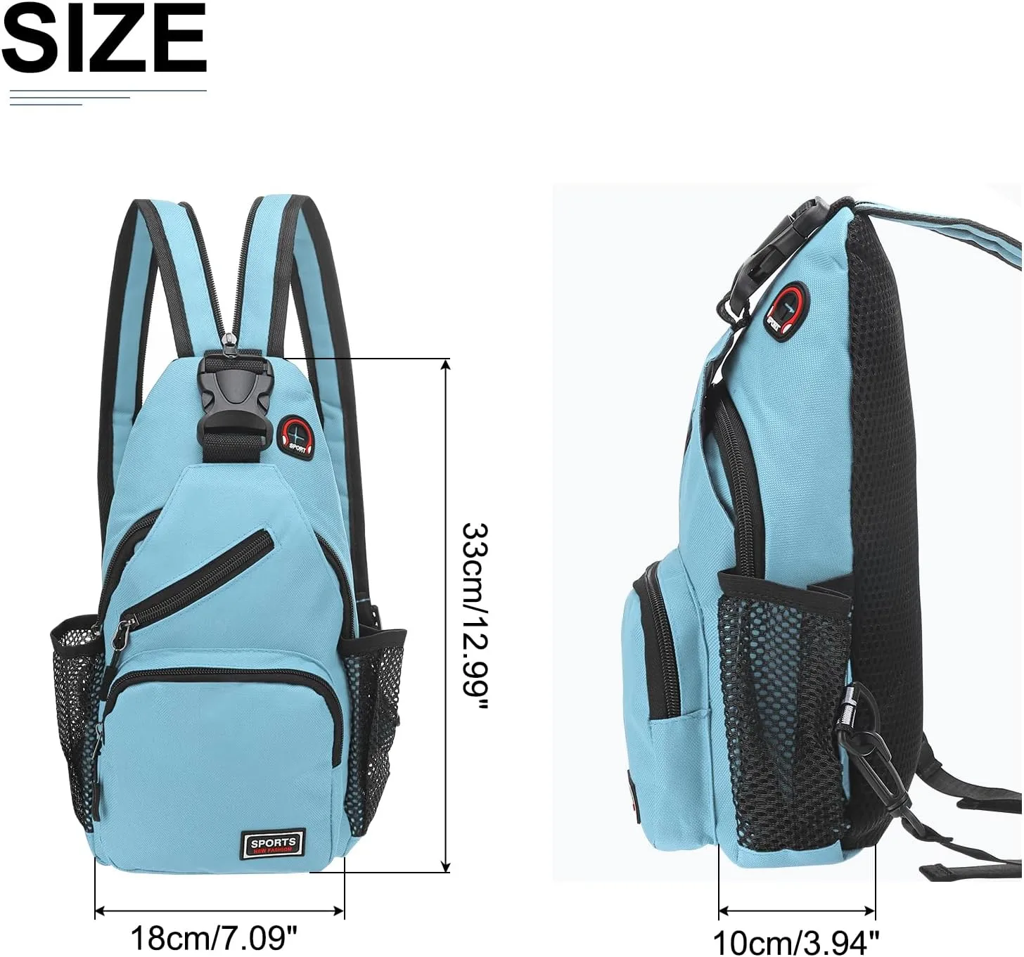 Convertible Sling Bag Crossbody Backpack - 7"x13" (LXH) Good for Women Men Hiking Travel Cycling - Shoulder Bag Casual Packs with Headphone Jack - Lake Blue