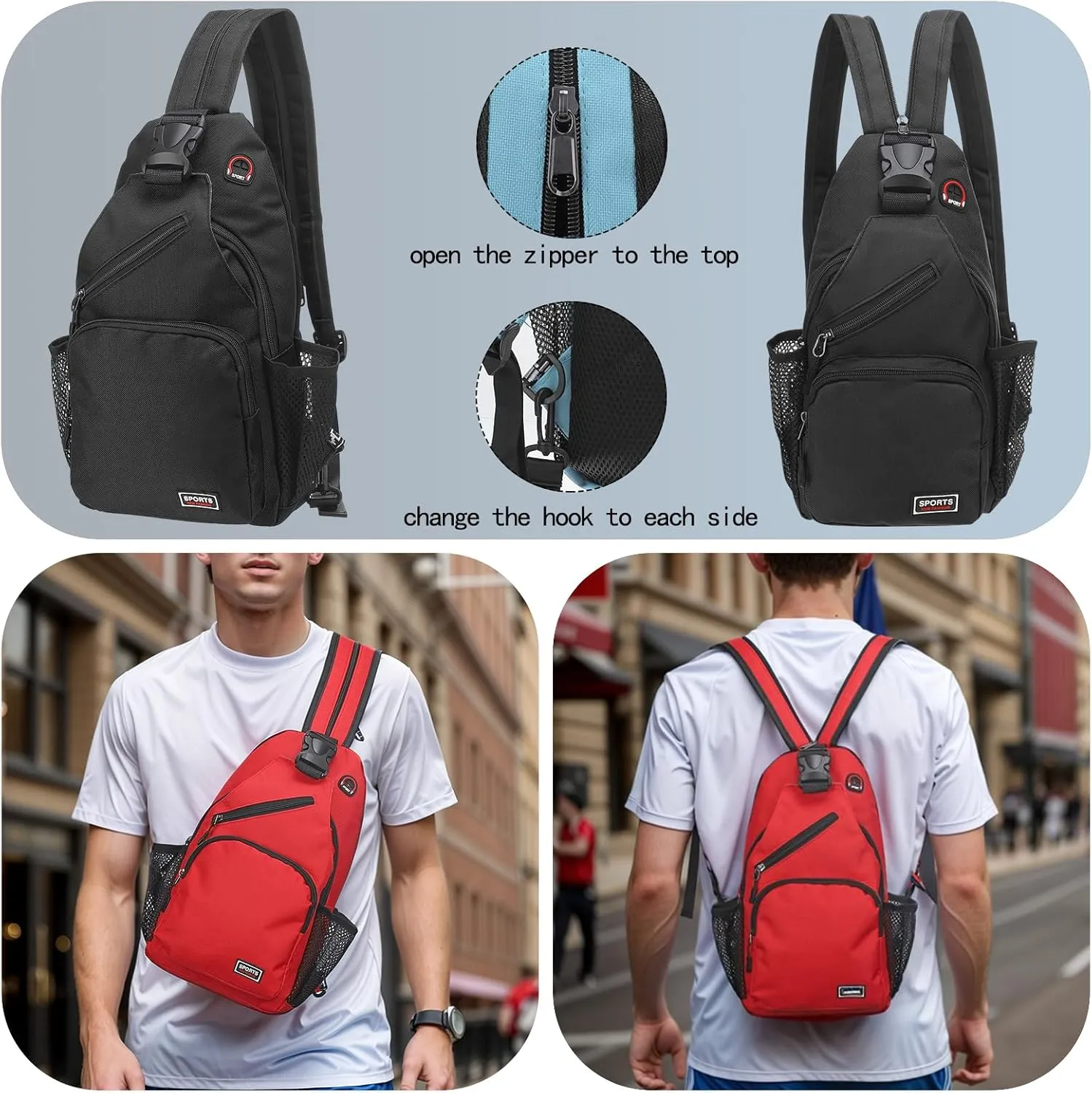 Convertible Sling Bag Crossbody Backpack - 8.5"x15" (LXH) Good for Women Men Hiking Travel Cycling - Multifunctional Shoulder Bag Casual Packs with Headphone Jack - White