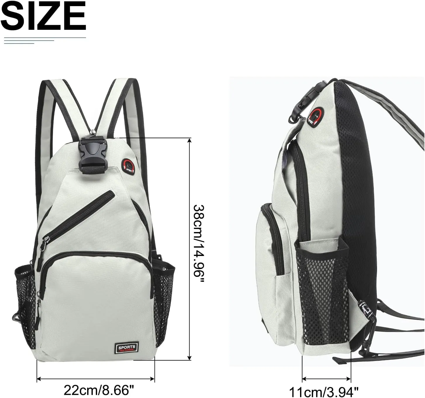 Convertible Sling Bag Crossbody Backpack - 8.5"x15" (LXH) Good for Women Men Hiking Travel Cycling - Multifunctional Shoulder Bag Casual Packs with Headphone Jack - White