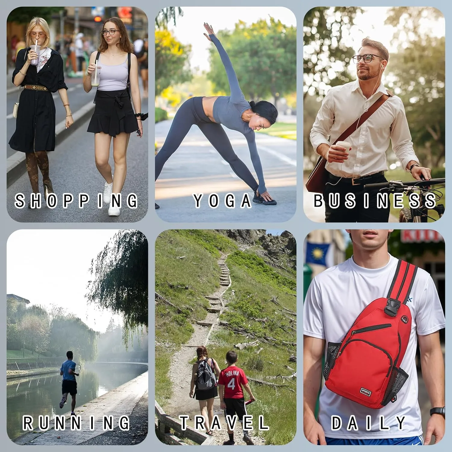 Convertible Sling Bag Crossbody Backpack - 8.5"x15" (LXH) Good for Women Men Hiking Travel Cycling - Multifunctional Shoulder Bag Casual Packs with Headphone Jack - White