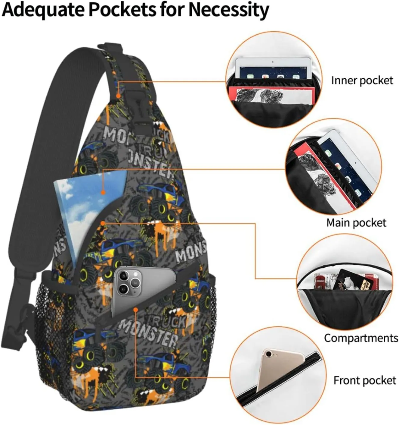 Cool Trucks Sling Backpack Chest Bag Crossbody Shoulder Bag Gym Cycling Travel Hiking Daypack For Men Women