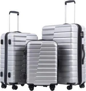 COOLIFE Expandable Suitcase PC ABS TSA Luggage 3 Piece Set Lock Spinner Carry on (sliver)