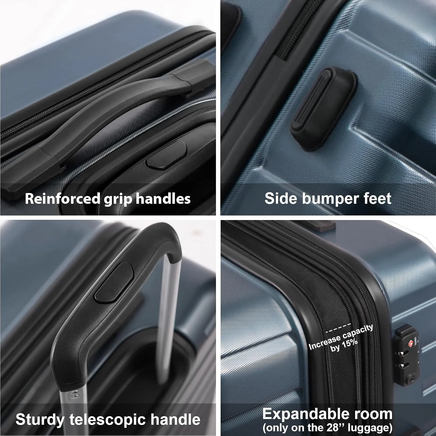COOLIFE Expandable Suitcase PC ABS TSA Luggage 3 Piece Set Lock Spinner Carry on (sliver)