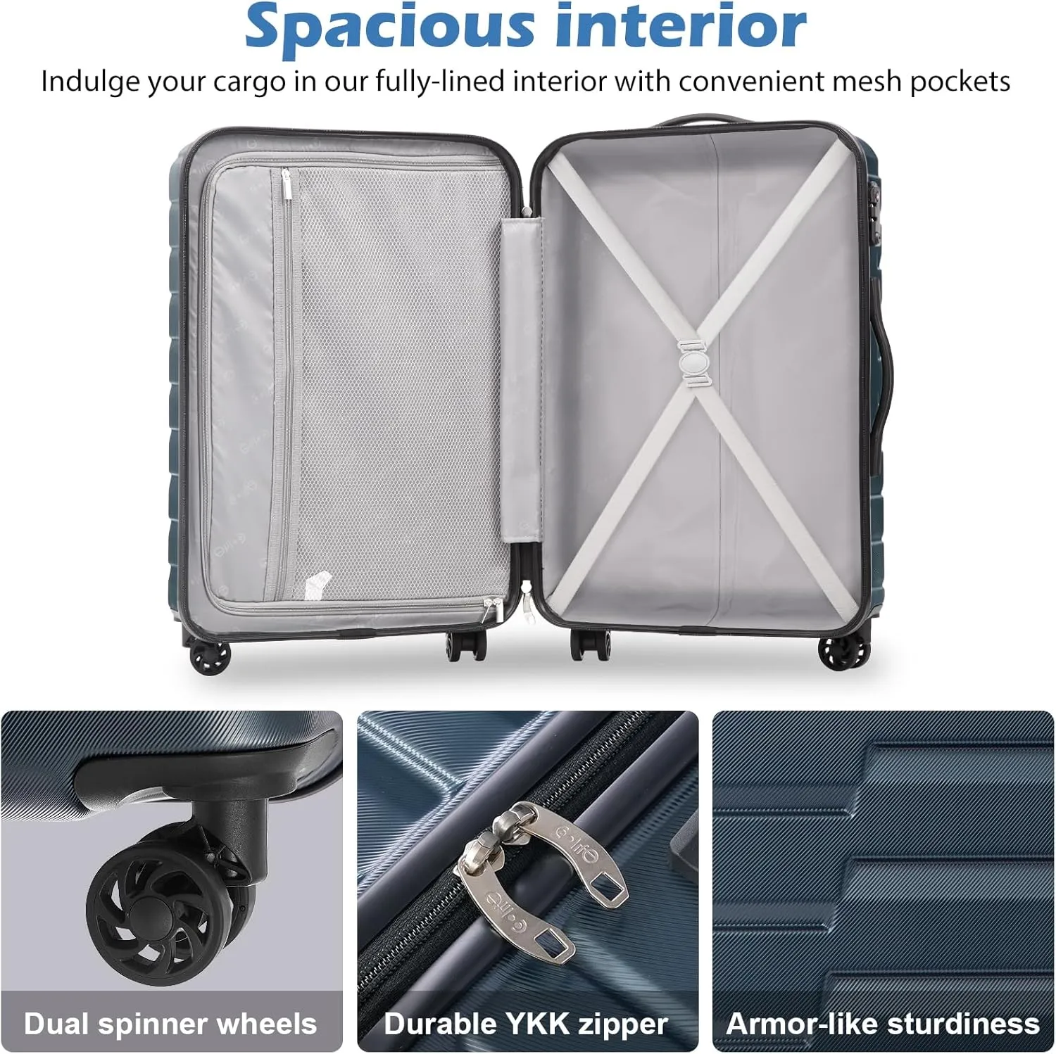 COOLIFE Expandable Suitcase PC ABS TSA Luggage 3 Piece Set Lock Spinner Carry on (sliver)