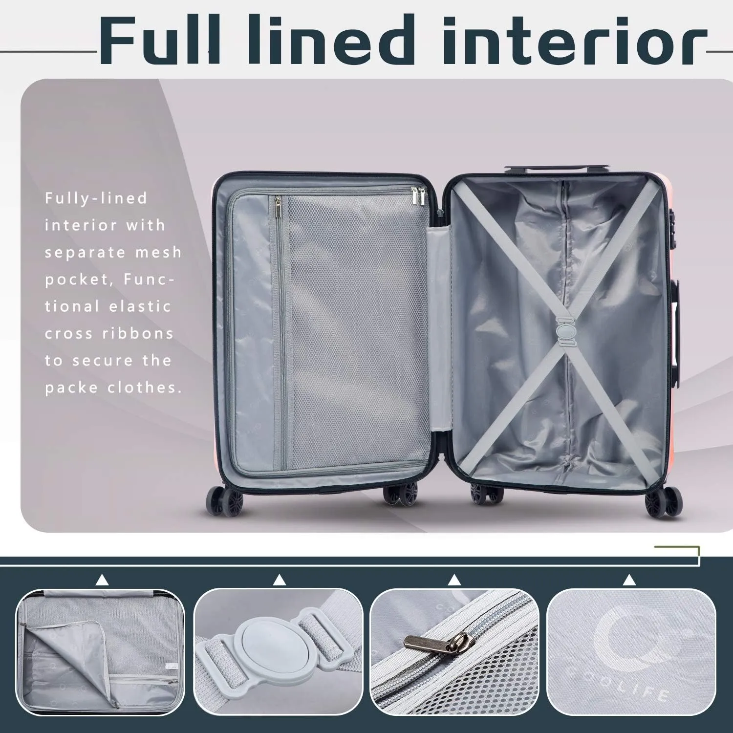 Coolife Luggage Expandable Suitcase PC ABS 3 Piece Set with TSA Lock Spinner 20in24in28in