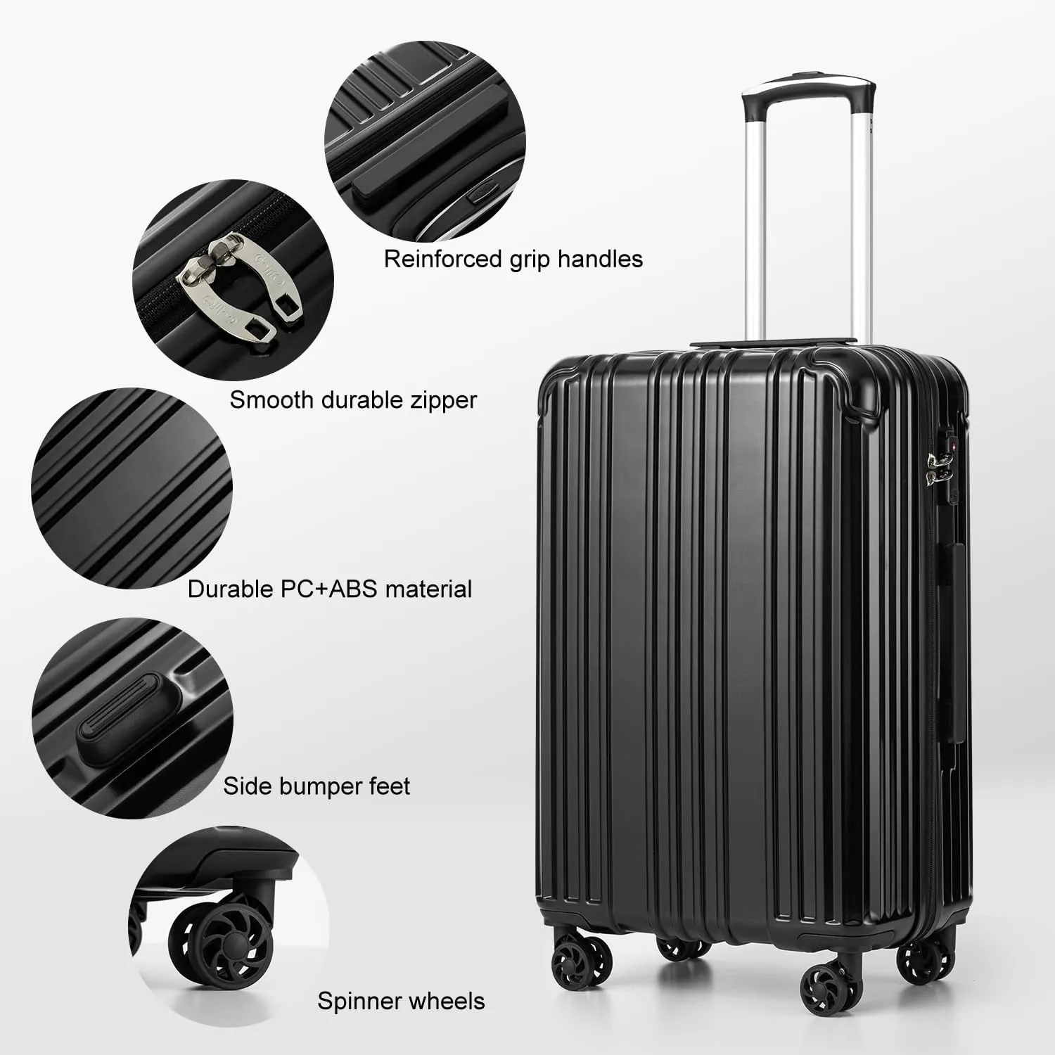 COOLIFE Luggage Expandable Suitcase PC ABS 3 Piece Set with TSA Lock Spinner Carry on 20in24in28in (Sliver, 3 piece set)