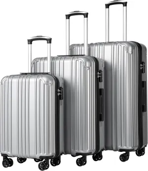 COOLIFE Luggage Expandable Suitcase PC ABS 3 Piece Set with TSA Lock Spinner Carry on 20in24in28in (Sliver, 3 piece set)