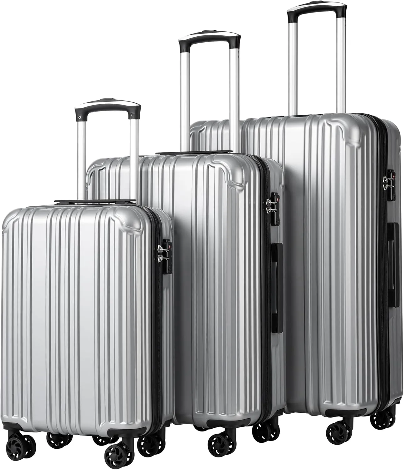 COOLIFE Luggage Expandable Suitcase PC ABS 3 Piece Set with TSA Lock Spinner Carry on 20in24in28in (Sliver, 3 piece set)
