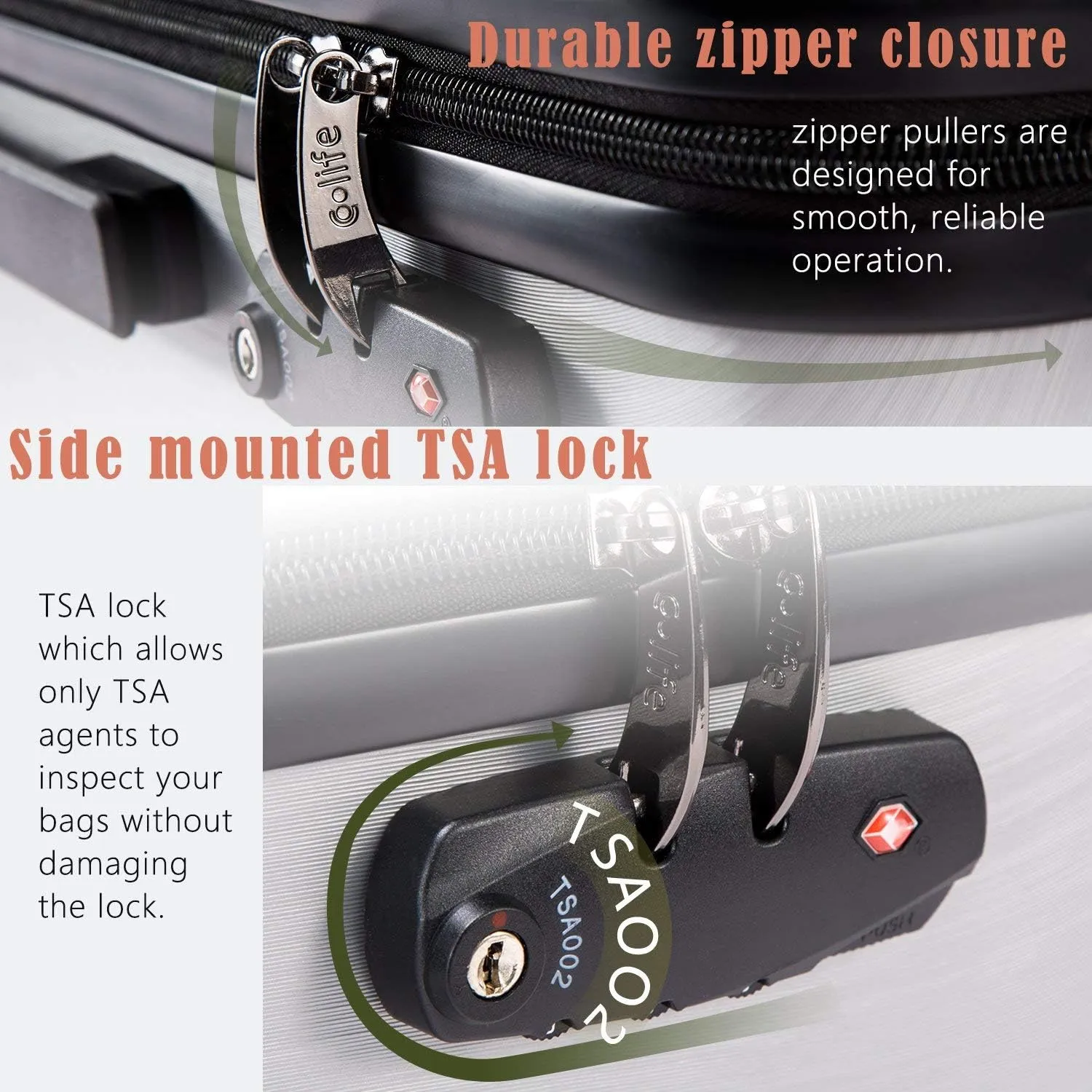 Coolife Luggage Suitcase PC ABS with TSA Lock Spinner Carry on Hardshell Lightweight 20in 24in 28in(ice blue, S(20in_carry on))