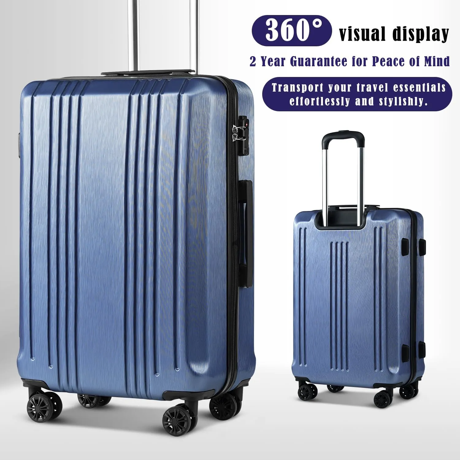 Coolife Luggage Suitcase PC ABS with TSA Lock Spinner Carry on Hardshell Lightweight 20in 24in 28in(ice blue, S(20in_carry on))