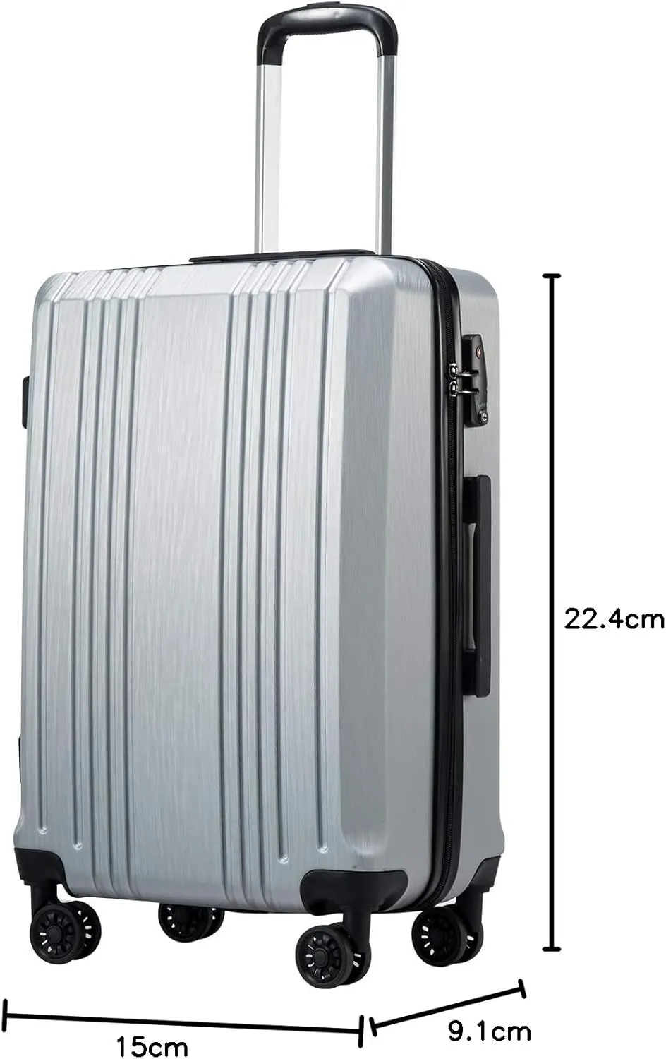 Coolife Luggage Suitcase PC ABS with TSA Lock Spinner Carry on Hardshell Lightweight 20in 24in 28in(sliver, S(20in_carry on))
