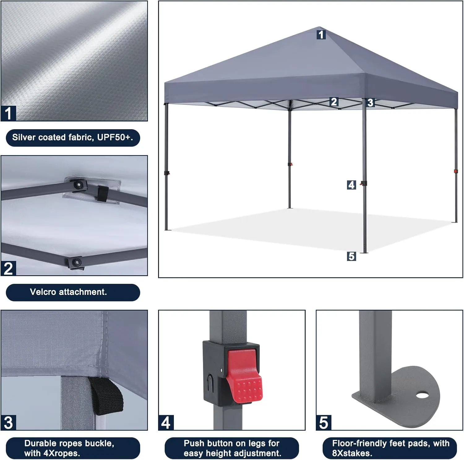 COOSHADE Durable Easy Pop Up Canopy Tent 10x10Ft, with 4 Sandbags(Grey)
