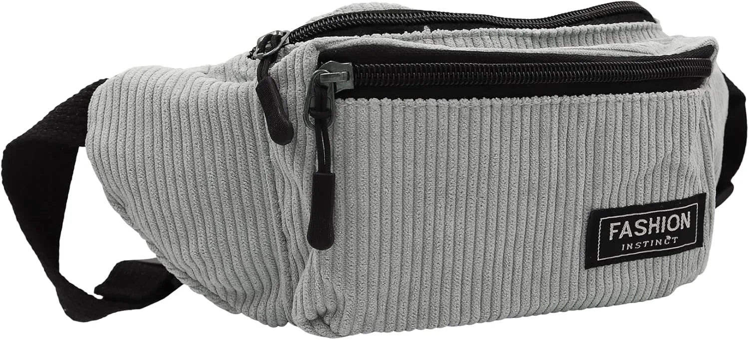 Corduroy Fanny Pack for Women Waist Bag Travel Crossbody Belt Bags Small Bum Purse Hiking Daypack for Running Workout