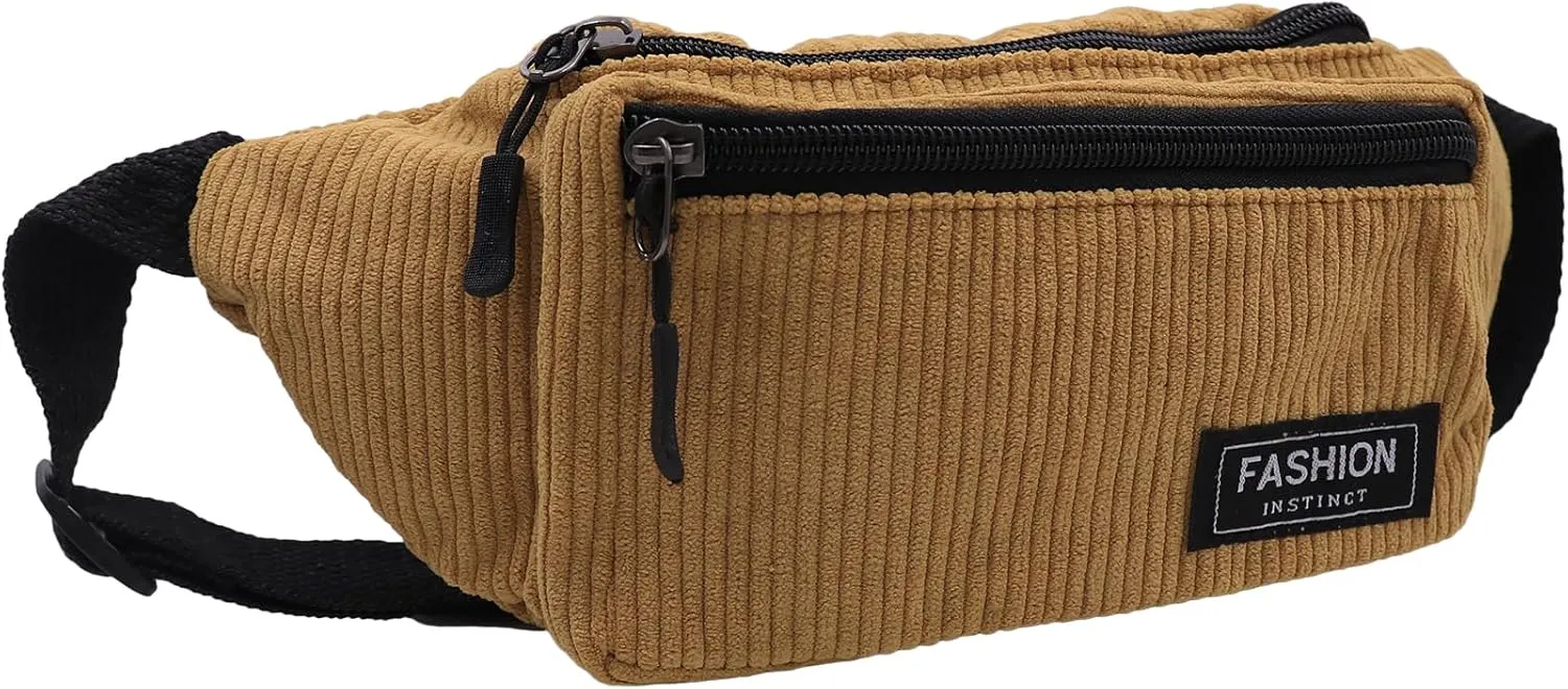 Corduroy Fanny Pack for Women Waist Bag Travel Crossbody Belt Bags Small Bum Purse Hiking Daypack for Running Workout