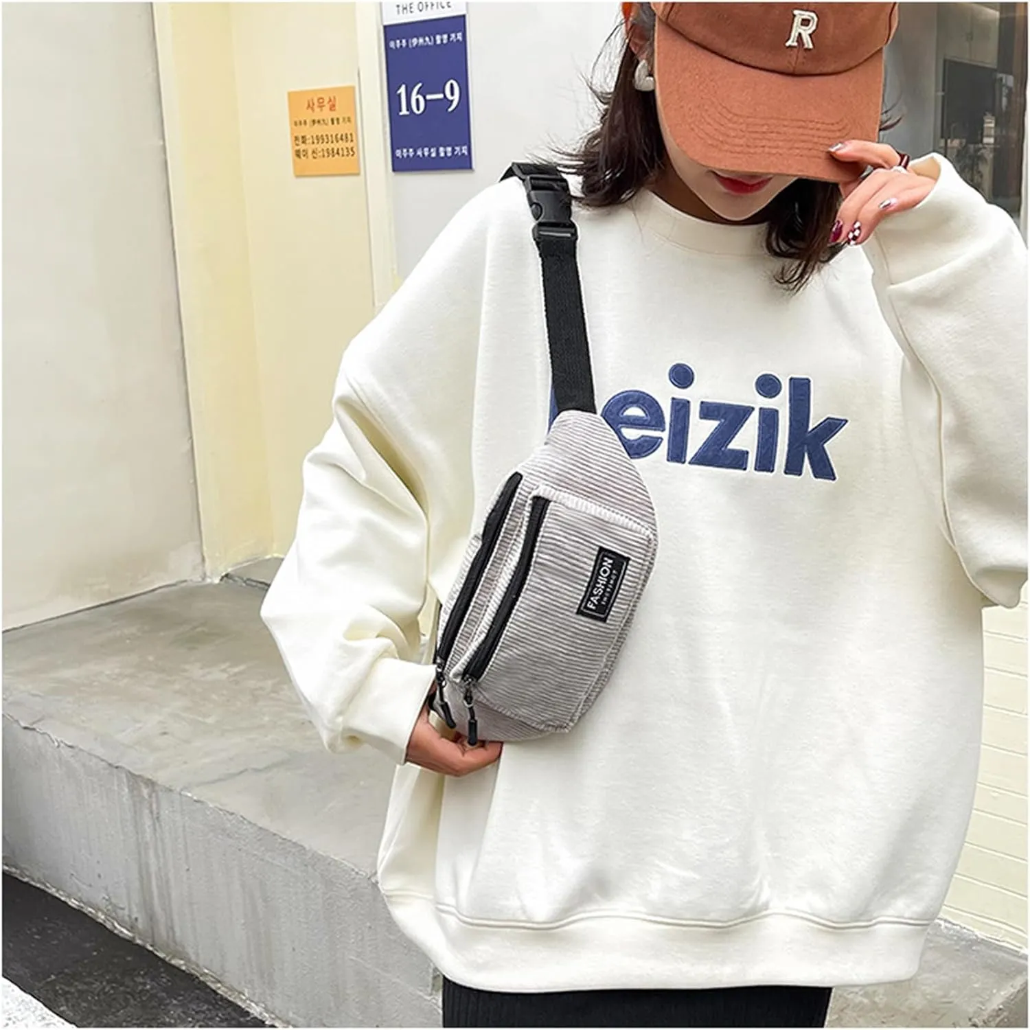 Corduroy Fanny Pack for Women Waist Bag Travel Crossbody Belt Bags Small Bum Purse Hiking Daypack for Running Workout