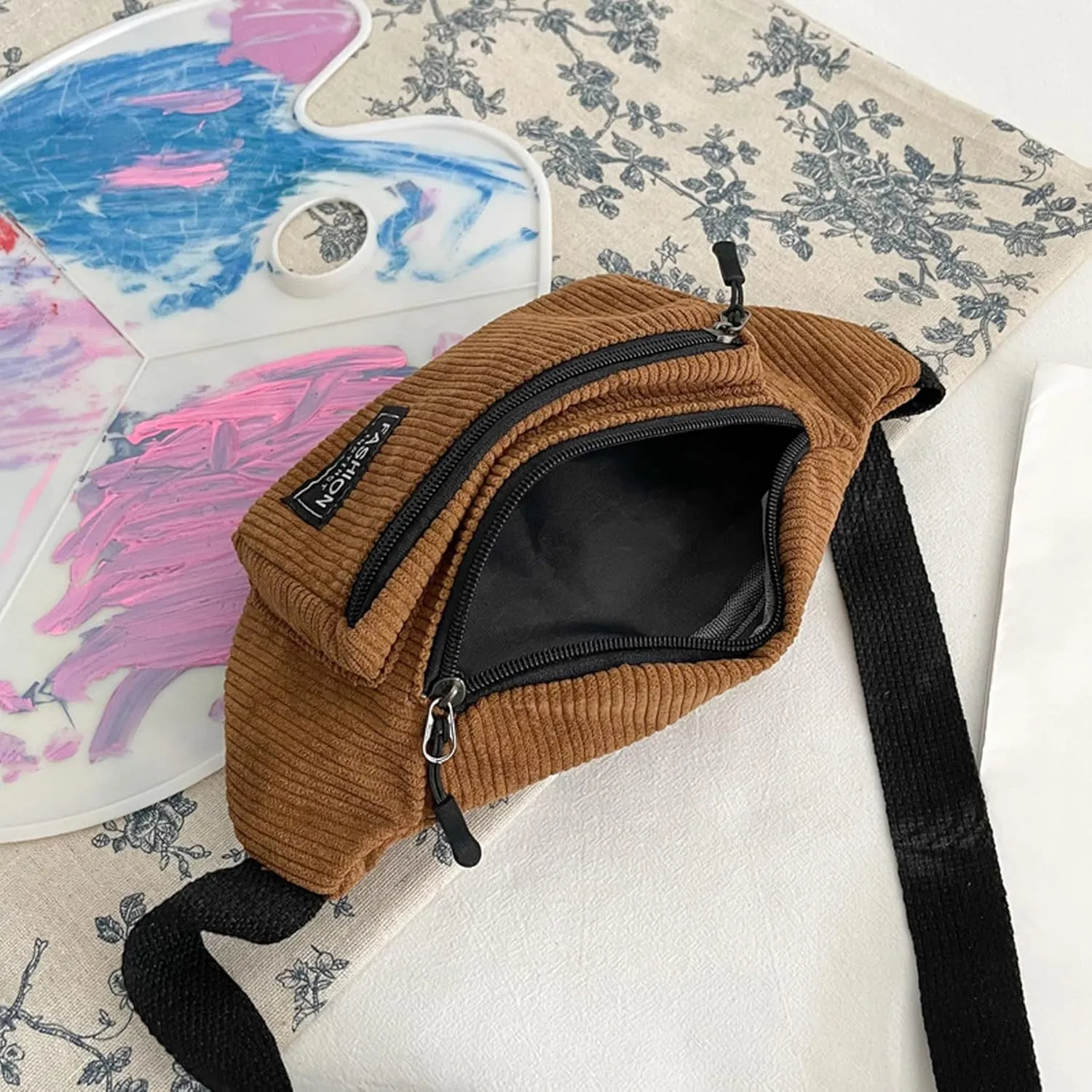 Corduroy Fanny Pack for Women Waist Bag Travel Crossbody Belt Bags Small Bum Purse Hiking Daypack for Running Workout
