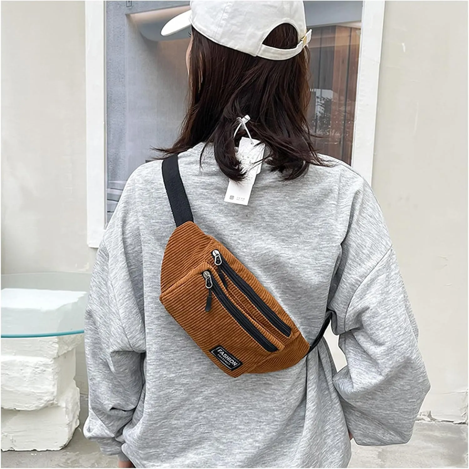 Corduroy Fanny Pack for Women Waist Bag Travel Crossbody Belt Bags Small Bum Purse Hiking Daypack for Running Workout