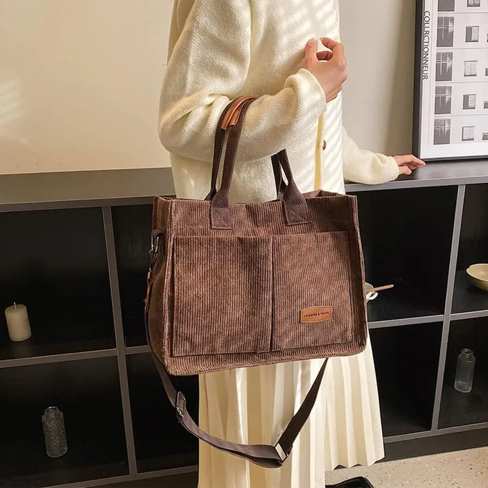 Corduroy Tote Bag for Women Crossbody Canvas Purses Handbags Shoulder Bags Satchel Bag for Teen Girls