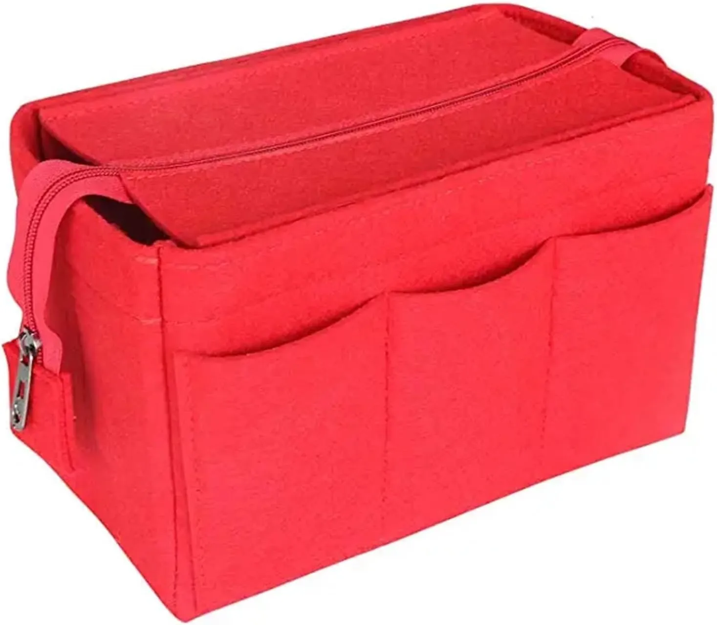 Cosmetic Organizer Felt Insert Bag For Handbag Travel Inner Purse Portable Make Up Bags(Red,25x16x14.5cm)