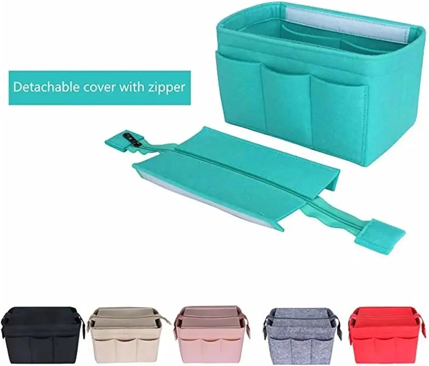 Cosmetic Organizer Felt Insert Bag For Handbag Travel Inner Purse Portable Make Up Bags(Red,25x16x14.5cm)
