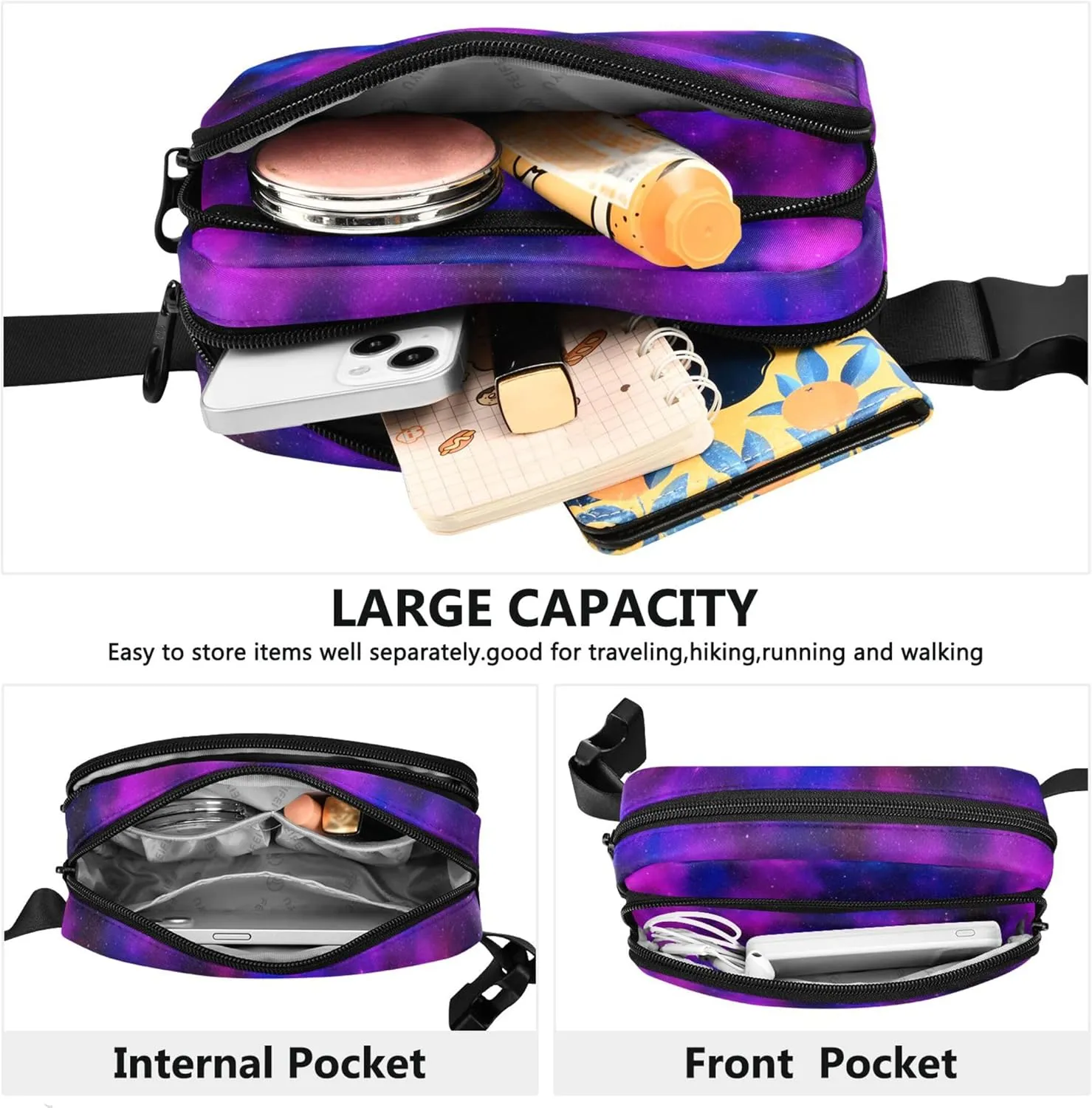 Cosmic Galaxy Purple Blue Colors Fanny Packs for Women Waterproof Anti Theft Belt Bag Cute Waist Purse for Women