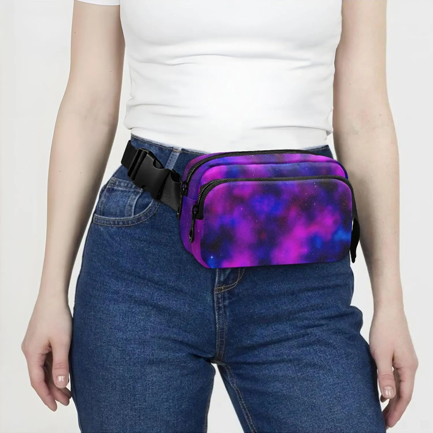Cosmic Galaxy Purple Blue Colors Fanny Packs for Women Waterproof Anti Theft Belt Bag Cute Waist Purse for Women