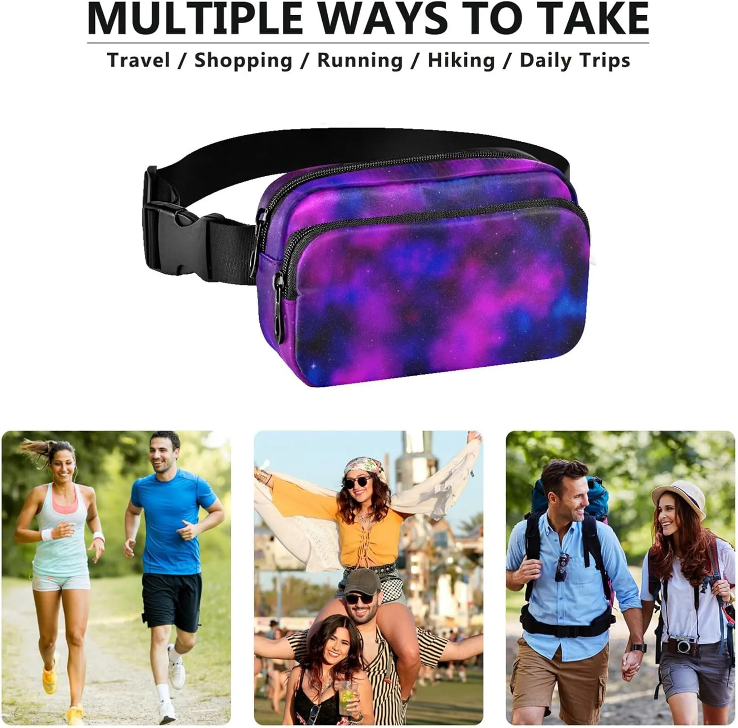 Cosmic Galaxy Purple Blue Colors Fanny Packs for Women Waterproof Anti Theft Belt Bag Cute Waist Purse for Women