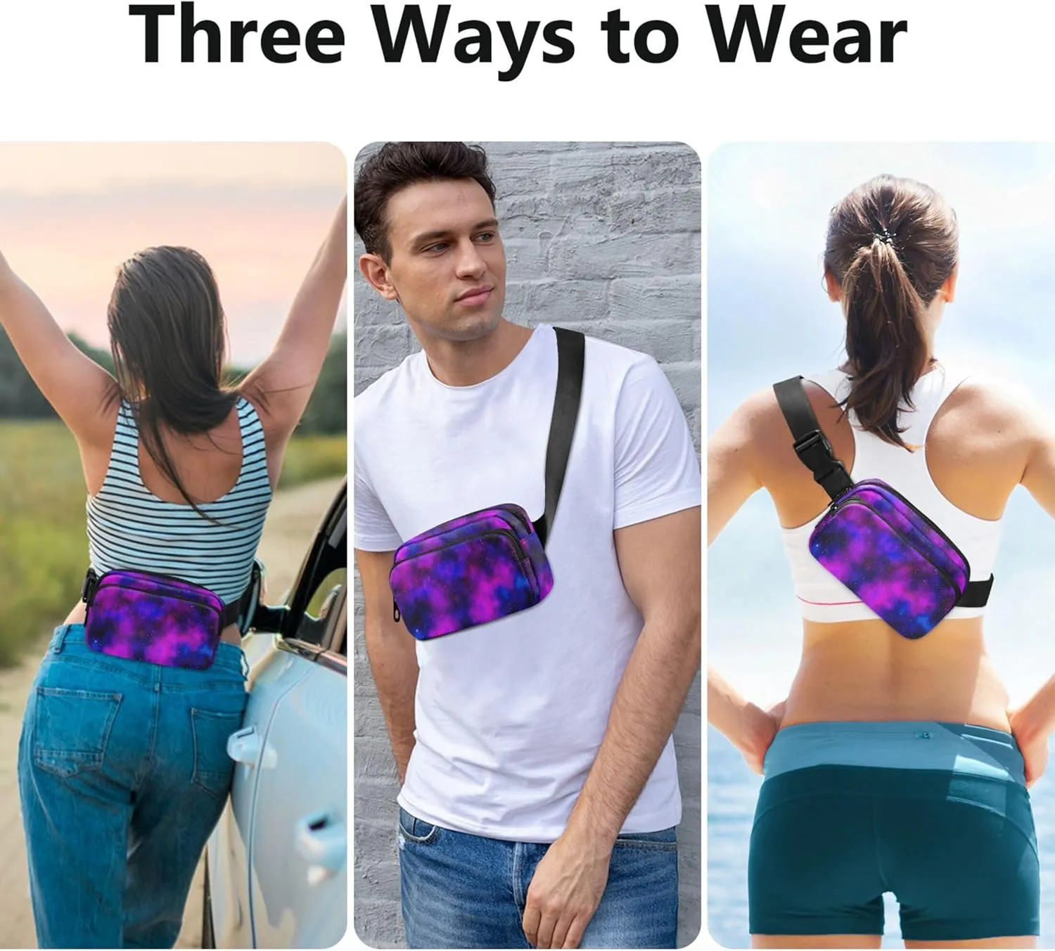 Cosmic Galaxy Purple Blue Colors Fanny Packs for Women Waterproof Anti Theft Belt Bag Cute Waist Purse for Women