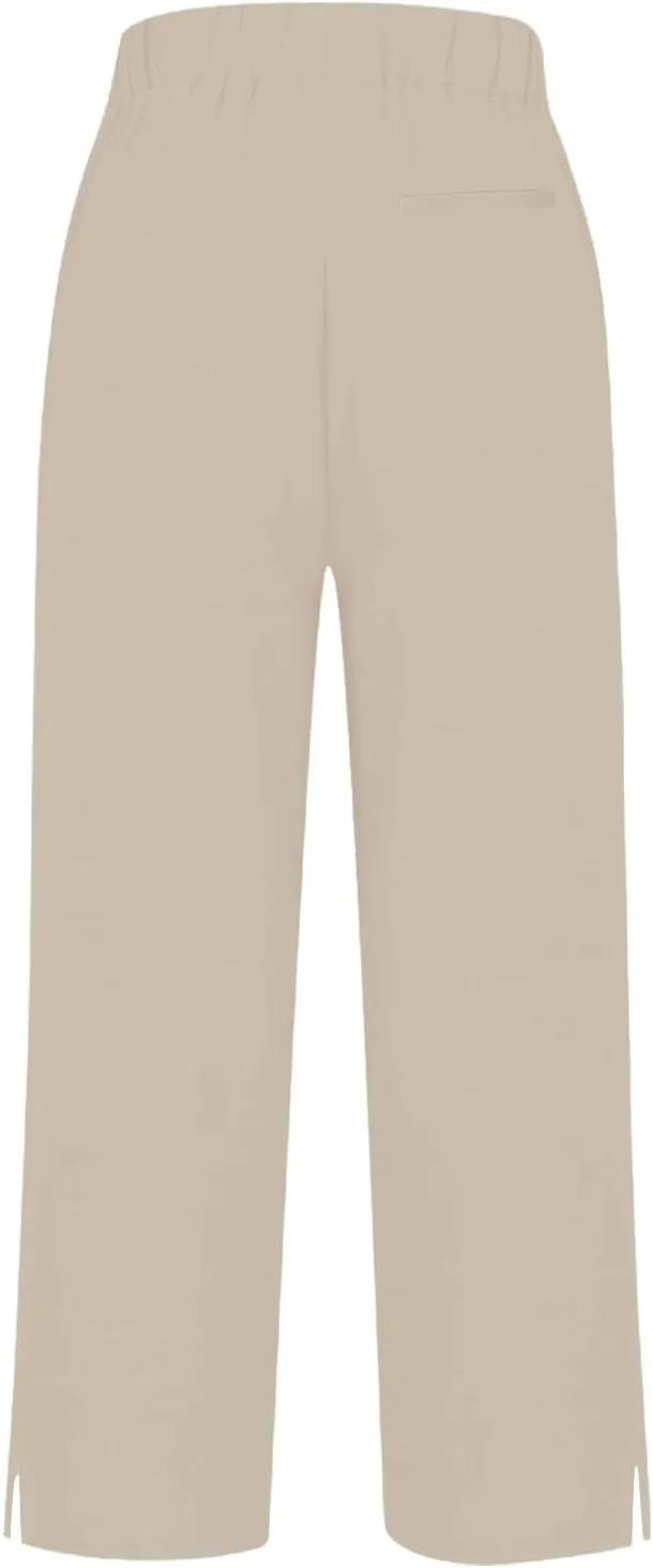 Cotton Linen Pants Women Elastic High Waist Straight Leg Lounge Pants Casual Slacks Summer Trouser with Pockets