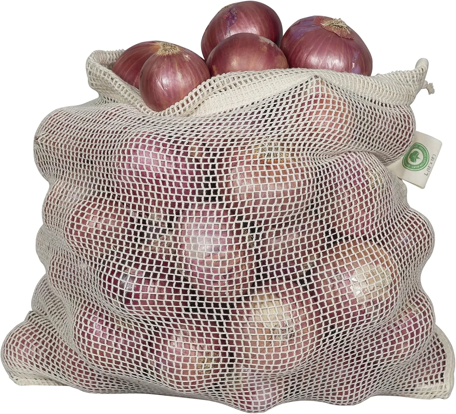 Cotton Mesh Produce Bags - Washable, Organic Cotton Vegetable Storage Bags - Mesh Onion & Potato Storage Bags - Large Net Bags - 14"x18" (6 XL Bags)