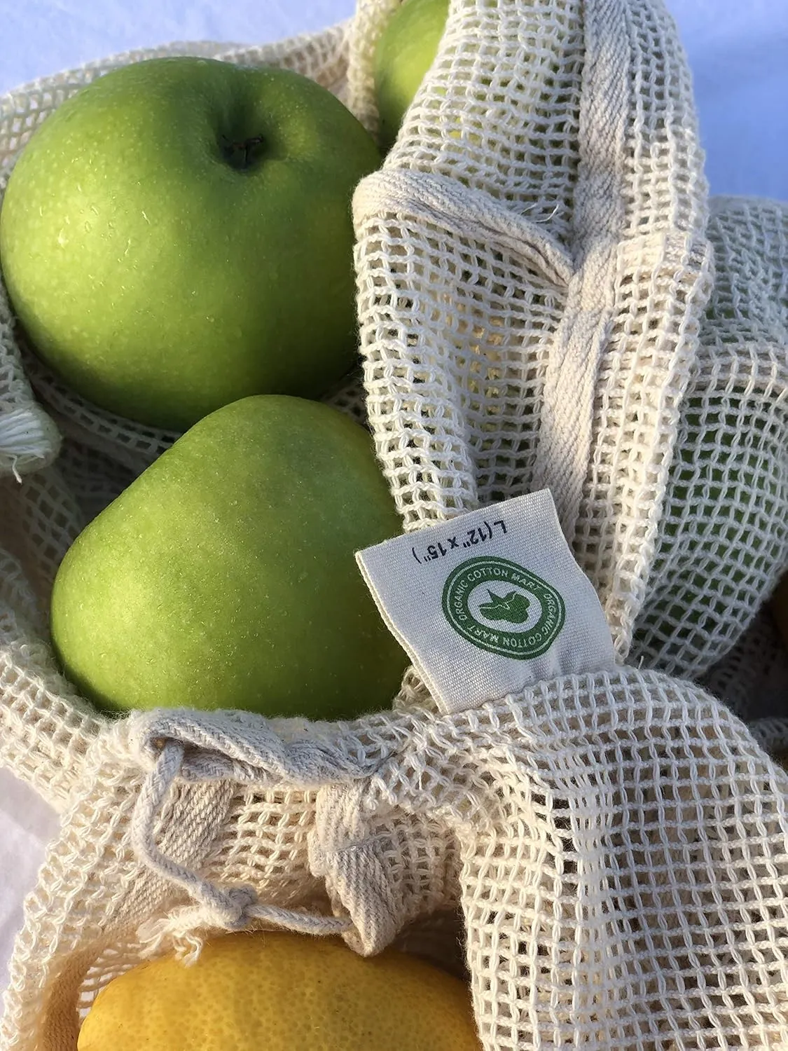 Cotton Mesh Produce Bags - Washable, Organic Cotton Vegetable Storage Bags - Mesh Onion & Potato Storage Bags - Large Net Bags - 14"x18" (6 XL Bags)
